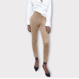 Zara Beige Faux Suede Legging Pants Sz XS
